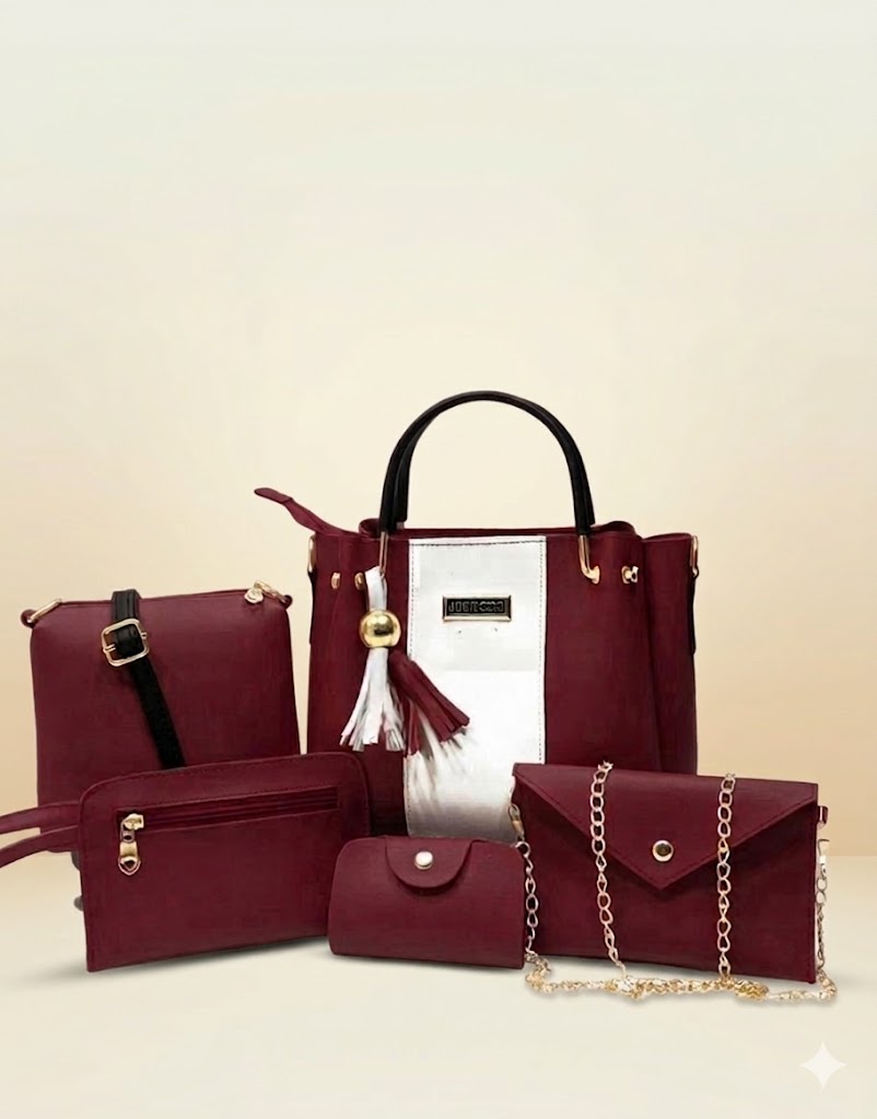 Premium 5-Piece Girls Handbag Set – Tote, Crossbody, Clutch, Wristlet & Pouch