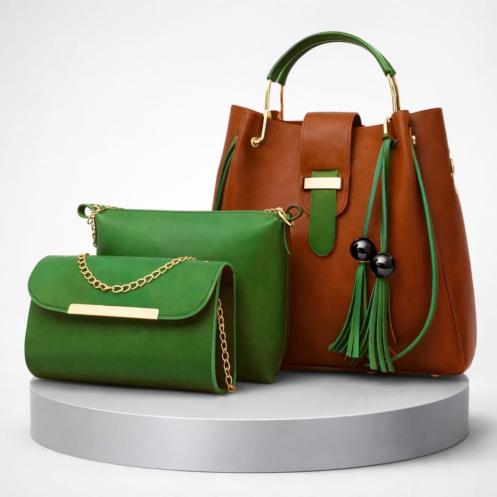 Stylish Girls 3-Piece Leather Bag Set. (Black,Maroon,Mustard)