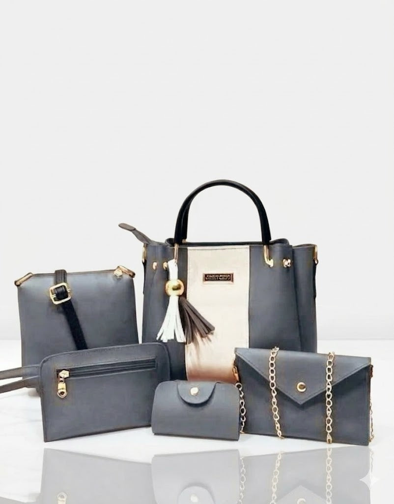 Premium 5-Piece Girls Handbag Set – Tote, Crossbody, Clutch, Wristlet & Pouch