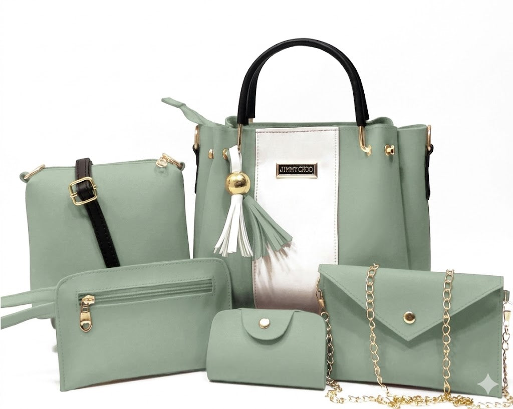 Premium 5-Piece Girls Handbag Set – Tote, Crossbody, Clutch, Wristlet & Pouch